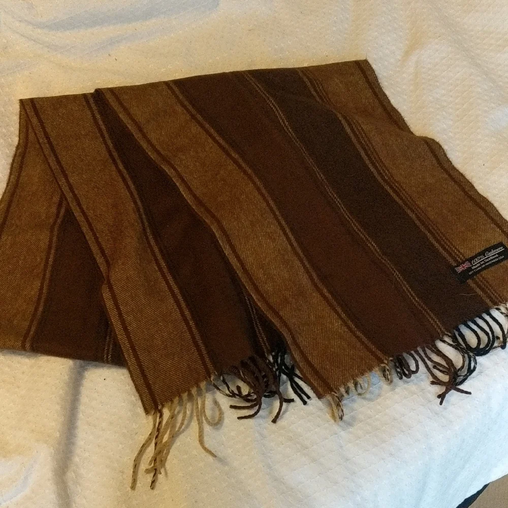 100% Cashmere Brown Plaid Scarf - Made in Scotland